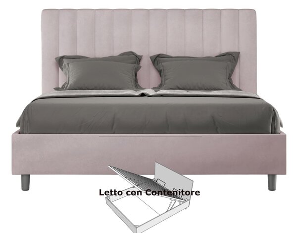 Letto Matrimoniale alla Francese con Contenitore AGUEDA In Microfibra Dimensioni 160x200 cm giroletto imbottito effetto trapuntato Glicine