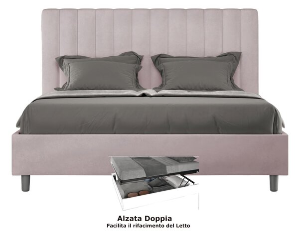 Letto matrimoniale In MIcrofibra con Doppio Contenitore AGUEDA giroletto imbottito Dimensioni 160x190 cm effetto trapuntato Glicine