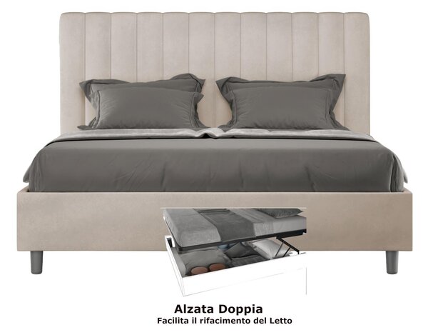 Letto matrimoniale In MIcrofibra con Doppio Contenitore AGUEDA giroletto imbottito Dimensioni 160x190 cm effetto trapuntato Sabbia