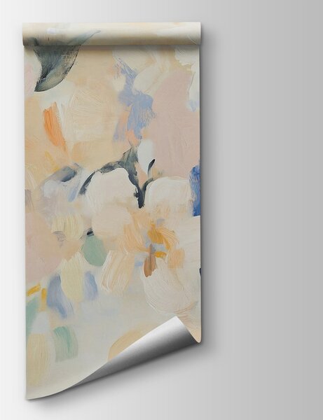 Carta da parati Pittura di fiori su una superficie bianca, Carta da parati acquerello sul muro, Carta da parati popolare, w08769 - Tapeko.it