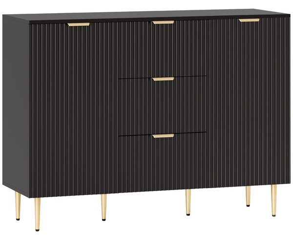 HOMCOM Credenza da cucina con 3 cassetti, mensole regolabili, ante scanalate, 120 x 40 x 90 cm, Nero | Aosom Italy