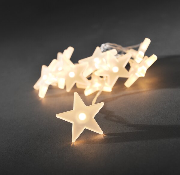 Konstsmide - Catena luminosa decorativa a LED, stelle smerigliate, 10 diodi bianco caldo, a batteria, per interni, 3 x AA 1,5V (escl.); 1405-133