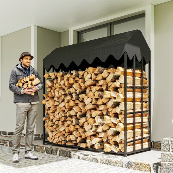 Outsunny Portalegna da esterno, con copertura 600D Oxford capacità 1,9 m³, acciaio 186x70x185cm nero | Aosom Italy