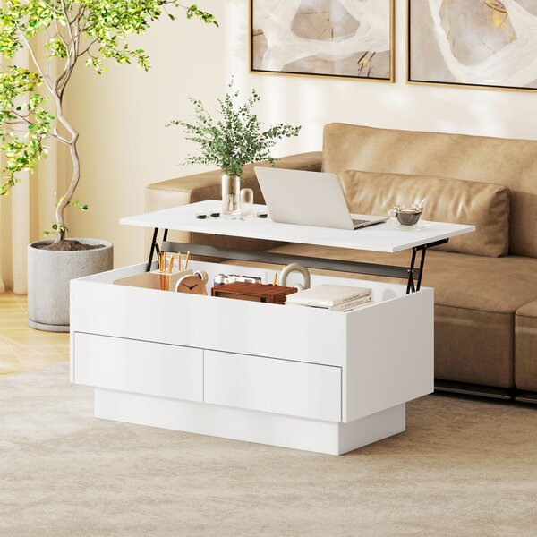 HOMCOM Tavolino da salotto con scomparto nascosto e 2 cassetti, 100 x 50 x 44 cm, bianco | Aosom Italy