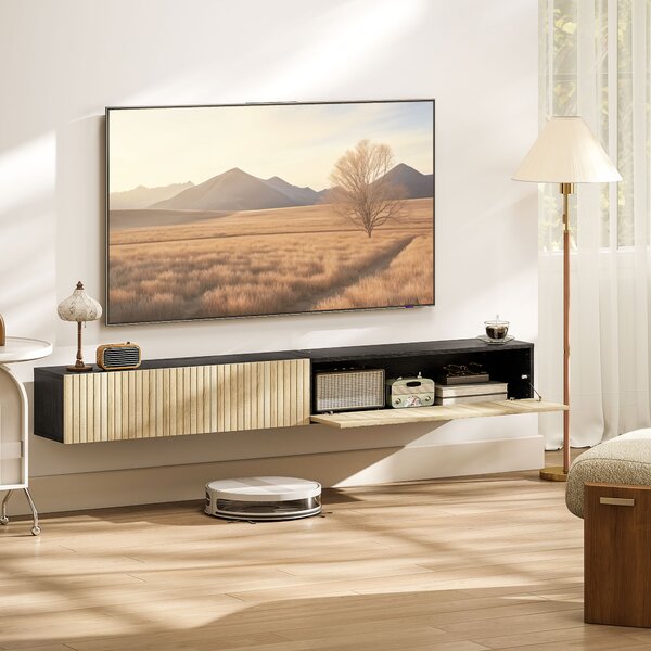 HOMCOM Mobile TV sospeso, per TV da 72", con 2 ante ribaltabili, 140 cm, Legno naturale e nero | Aosom Italy