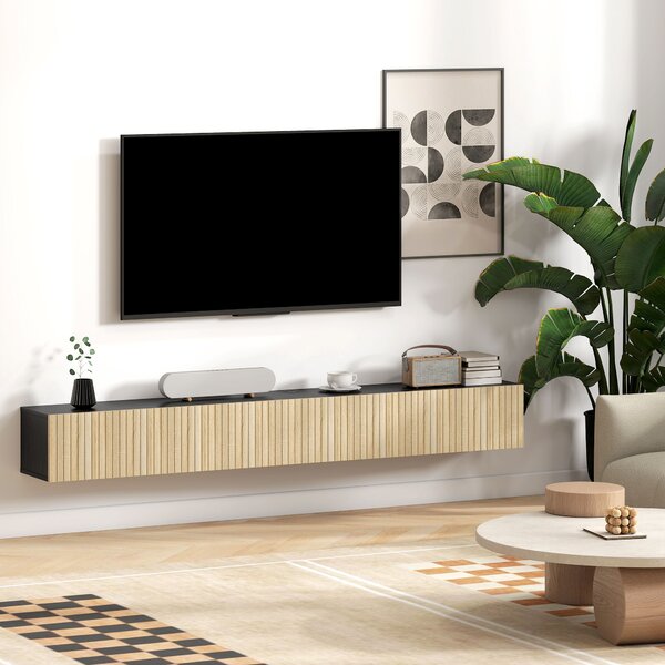 HOMCOM Mobile TV sospeso, per TV da 72", con 2 ante ribaltabili, 140 cm, Legno naturale e nero | Aosom Italy