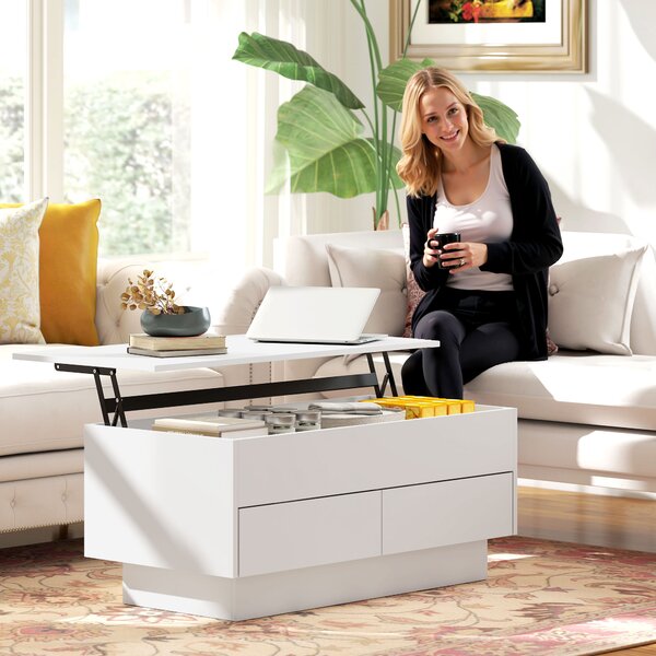 HOMCOM Tavolino da salotto con scomparto nascosto e 2 cassetti, 100 x 50 x 44 cm, bianco | Aosom Italy