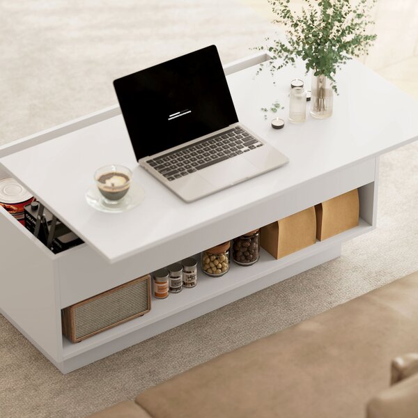 HOMCOM Tavolino da salotto con scomparto nascosto e 2 cassetti, 100 x 50 x 44 cm, bianco | Aosom Italy