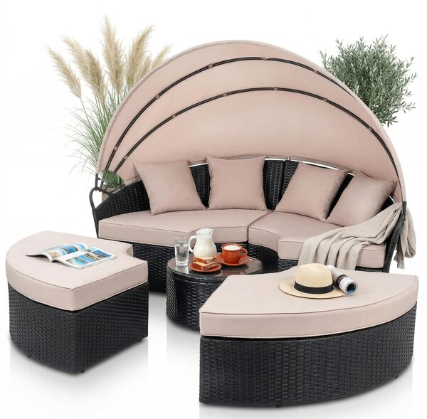 Mucola lettino sedia da spiaggia isola solare 180CM tavolo polyrattan giardino conchiglia set mobili da giardino seduta set lettino cuscini beige - nero