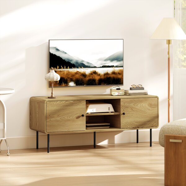 HOMCOM Mobile TV, con 2 ante, 2 scomparti aperti, piedi in acciaio, 120x40x50cm, Rovere | Aosom Italy