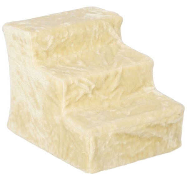 PawHut Scala per Cani a 3 Gradini con Fodera Rimovibile e Lavabile Rampa per Cani per Letto Divano 46x35x35 cm Beige | Aosom Italy