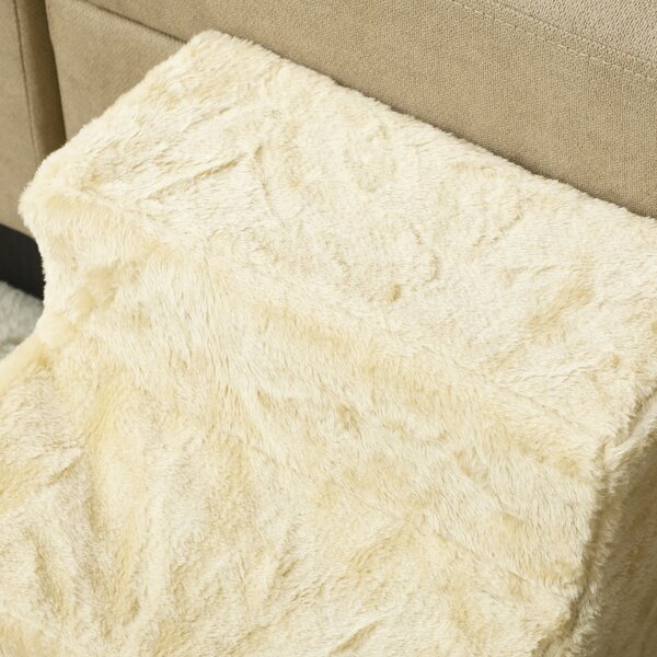 PawHut Scala per Cani a 3 Gradini con Fodera Rimovibile e Lavabile Rampa per Cani per Letto Divano 46x35x35 cm Beige | Aosom Italy