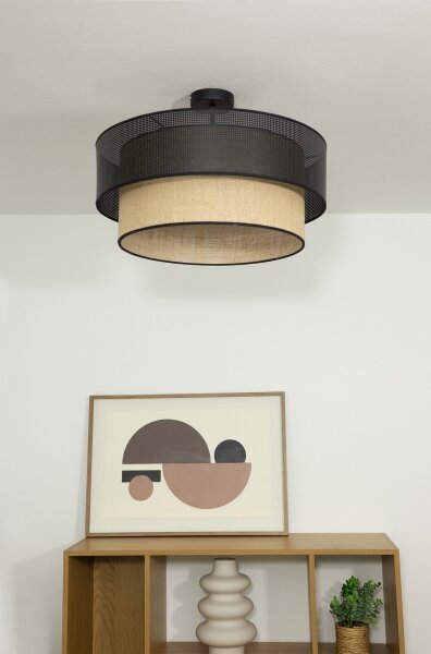 Plafoniera BORHO a montaggio superficiale 1xE27/60W/230V diam. 40 cm nero/iuta