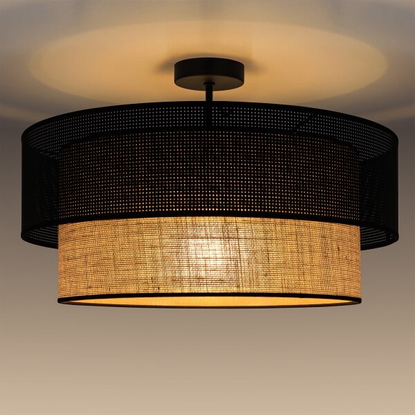 Plafoniera BORHO a montaggio superficiale 1xE27/60W/230V diam. 40 cm nero/iuta