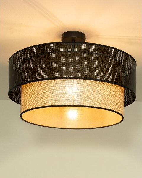 Plafoniera BORHO a montaggio superficiale 1xE27/60W/230V diam. 40 cm nero/iuta