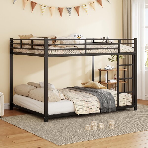 Letto a Castello per Bambini 6+ Anni in Metallo 140x200 cm, Senza Materasso, Nero | Aosom Italy