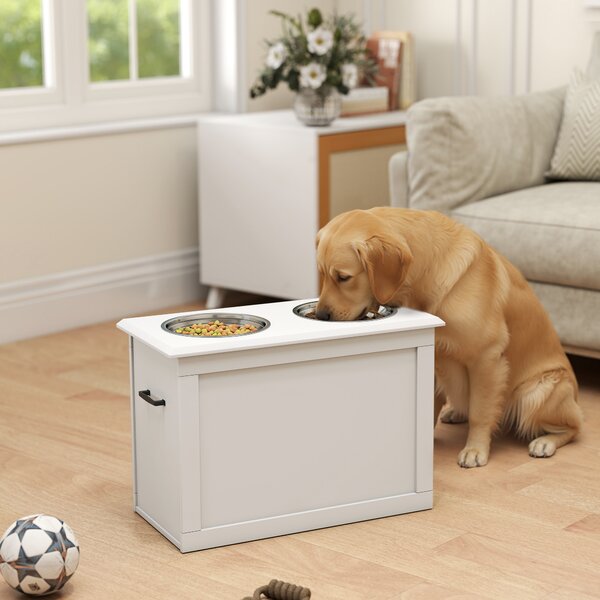 PawHut Ciotole Rialzate per Cani Grandi, Supporto in MDF con 2 Ciotole in Acciaio Inox, 60x30x41 cm, Bianco