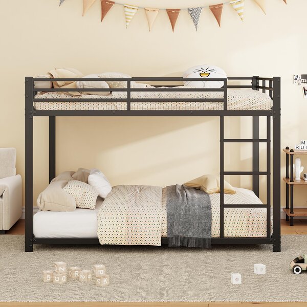 Letto a Castello per Bambini 6+ Anni in Metallo 140x200 cm, Senza Materasso, Nero | Aosom Italy