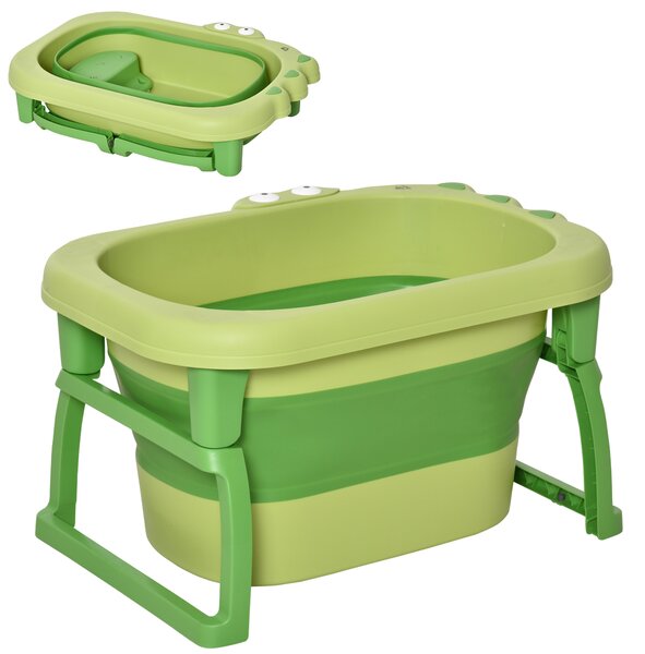 HOMCOM Vaschetta Bagnetto Pieghevole per Neonati e Bambini di 0-6 Anni, in Plastica Antiscivolo, Verde, 75.3x55.4x43cm|Aosom