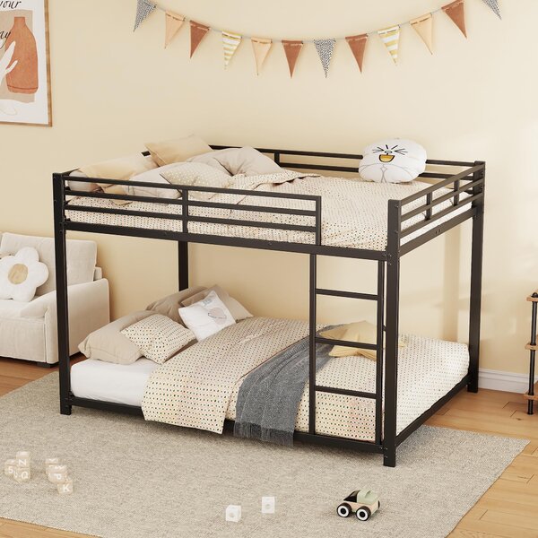 Letto a Castello per Bambini 6+ Anni in Metallo 140x200 cm, Senza Materasso, Nero | Aosom Italy