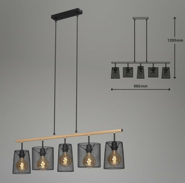 Brilo 4078-054 - Lampadario sospeso con cavo WOOD & STYLE 5xE27/60W/230V