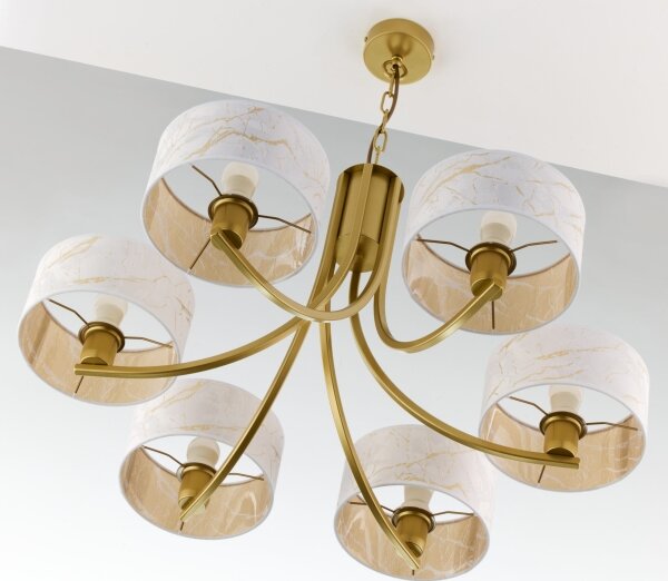 Jupiter 2098 - Lampadario a catena ARTHUR 6xE27/15W/230V bianco/oro/effetto marmo