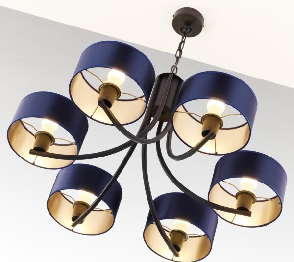 Jupiter 2102 - Lampadario a catena ARTHUR 6xE27/15W/230V blu/nero