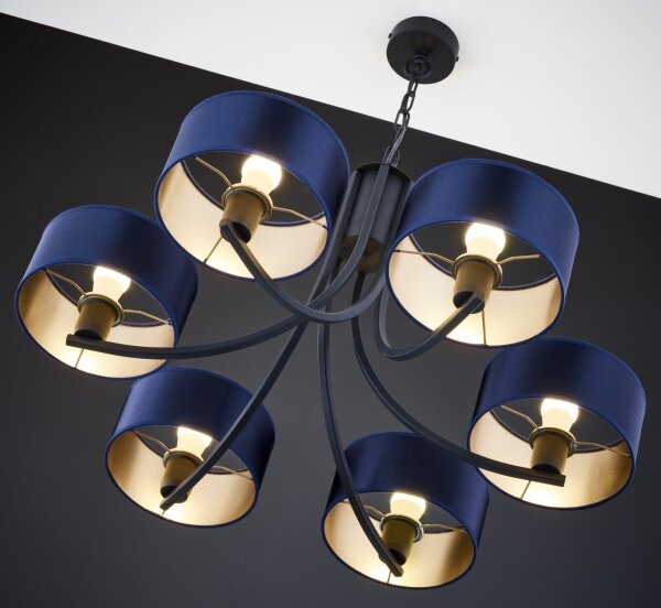 Jupiter 2102 - Lampadario a catena ARTHUR 6xE27/15W/230V blu/nero