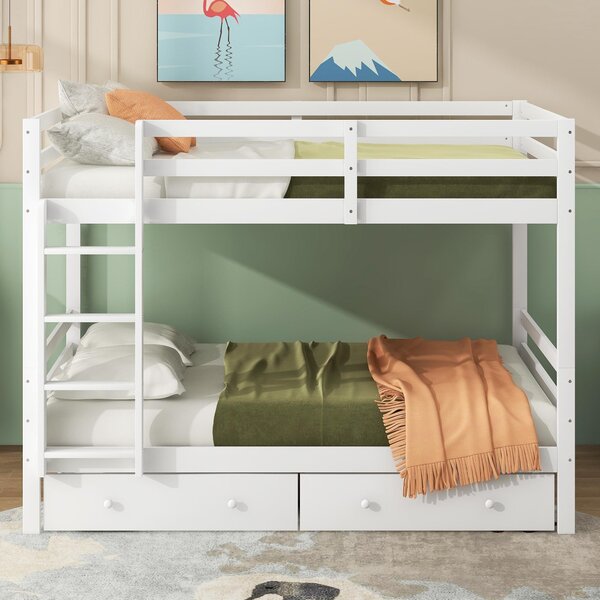 Letto a Castello per Bambini 6+ Anni, 140x200 cm, con 2 Cassetti, Senza Materasso, Bianco | Aosom Italy