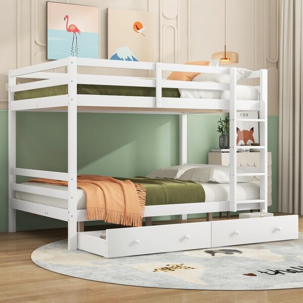 Letto a Castello per Bambini 6+ Anni, 140x200 cm, con 2 Cassetti, Senza Materasso, Bianco | Aosom Italy