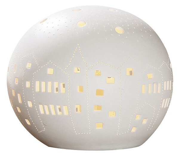 Lampada da tavolo Gilde, motivo skyline, porcellana, bianca, confezione da 1, lunghezza 18 cm, larghezza 18 cm, altezza 15,5 cm. Codice prodotto: 34786. Codice EAN: 4009079347869