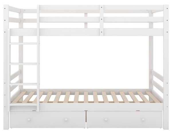 Letto a Castello per Bambini 6+ Anni, 140x200 cm, con 2 Cassetti, Senza Materasso, Bianco | Aosom Italy