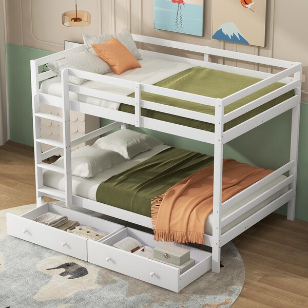 Letto a Castello per Bambini 6+ Anni, 140x200 cm, con 2 Cassetti, Senza Materasso, Bianco | Aosom Italy