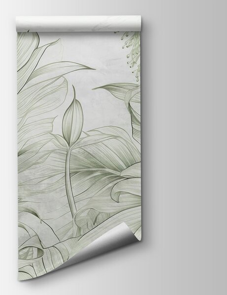Carta da parati Verdi tenui in un delicato disegno botanico, Carta da parati Natura, Carta da parati popolare, w03201v2 - Tapeko.it