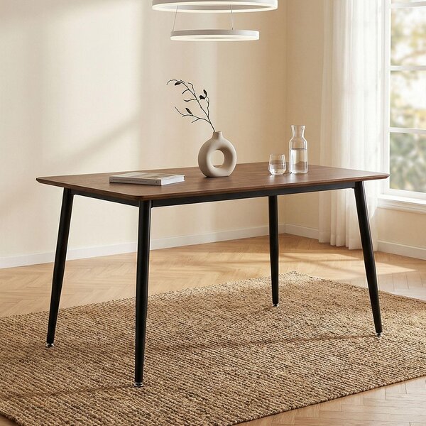 Tavolo da pranzo NORA 120 x 80 cm, finitura noce - tavolo da pranzo rettangolare con angoli arrotondati, piano in MDF, robusta struttura in metallo, ideale per la zona pranzo o come tavolo da cucina