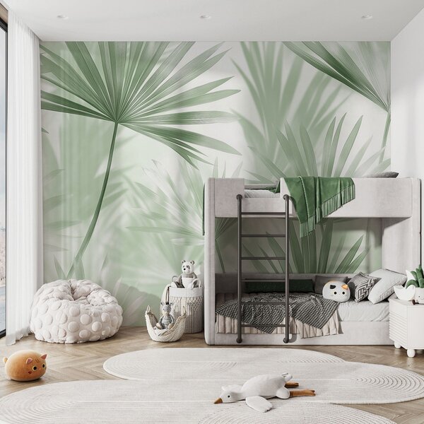 Carta da parati Le morbide foglie verdi danzano nella luce, Carta da parati Tropici della Foresta, Carta da parati popolare, w03152v2 - Tapeko.it