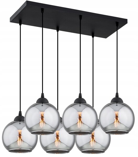 Lampada a sospensione KAR-LIGHTING a 6 luci, nera, in vetro e metallo, con attacchi E27 – ideale perda pranzo e ambienti di grandi dimensioni, regolabile in altezza, preassemblata
