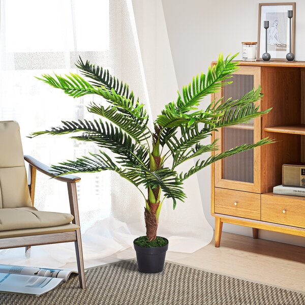 Outsunny Pianta Artificiale Palma Cycas Alta 123cm per Interno ed Esterno con Vaso Incluso|Aosom
