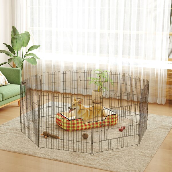 PawHut Recinto per Cani per Animali Gatti Cani Cuccioli Gabbia in Acciaio Diametro 158 x 61cm Nero|Aosom