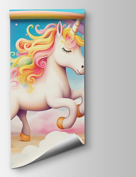 Carta da parati Unicorno con arcobaleno e nuvole, Carta da parati per Bambini, Carta da parati popolare, w08820 - Tapeko.it
