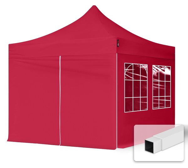 TOOLPORT 3x3m gazebo pieghevole con laterali (finestre), ECONOMY acciaio, rosso