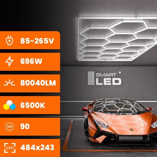 Plafoniera LED 696W 85-265V 6500K 484x243 cm CRI 90 IP44 bianca