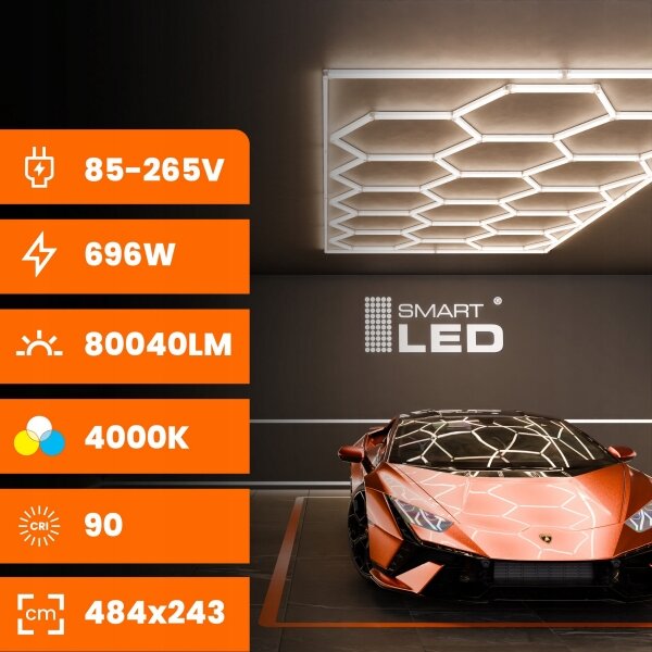 Plafoniera LED LED/696W/85-265V 4000K 484x243 cm CRI 90 IP44 bianca