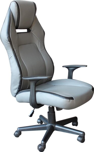 Milani Home - poltrona gaming ergonomica girevole con braccioli, poggiatesta e supporto lombare, in poliuretano, grigio chiaro