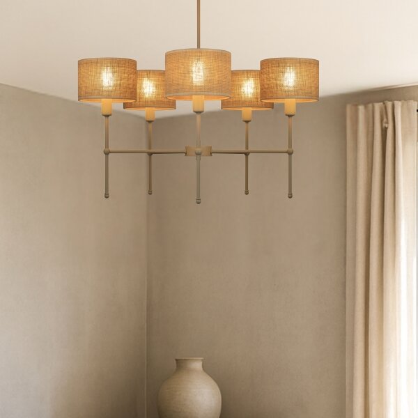 Lampadario con asta MADELA 5xE14/40W/230V iuta/beige