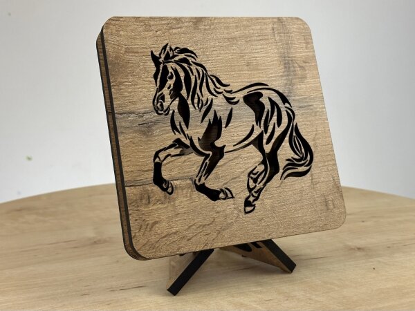 Li-Go 4070/DUB2 - Lampada da tavolo decorativa a LED, 12W/230V, 19x19 cm, rovere/motivo cavallo