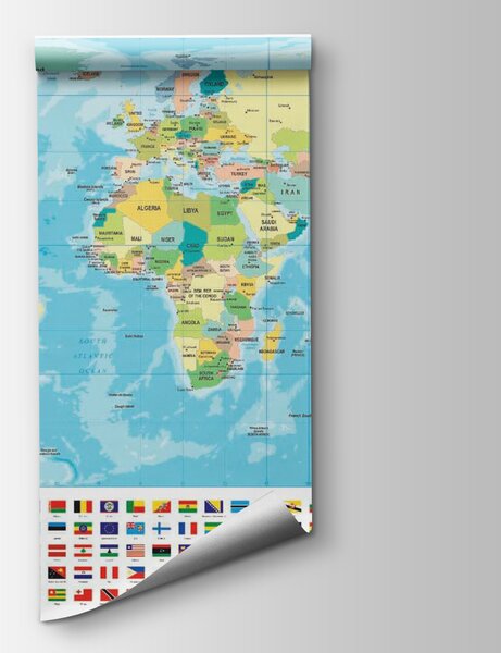 Carta da parati Mappa del mondo con diverse bandiere, Carta da parati mappe del mondo, Carta da parati popolare, u18208 - Tapeko.it