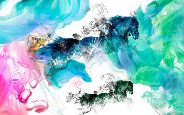 Carta da parati Cavallo in diversi colori di fumo, Carta da parati lastrazione, Carta da parati popolare, u16619 - Tapeko.it