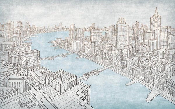 Carta da parati Disegno di una città, Carta da parati Architettura, Carta da parati popolare, u20645 - Tapeko.it