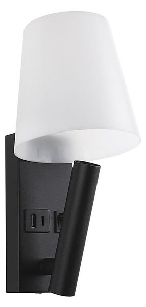 Applique LED da parete con porta USB, 2W, 230V, 3000K, nero/bianco